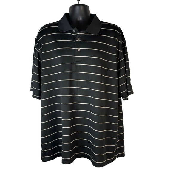 PGA Tour Polo Shirt Men 2XL Black Striped Short Sleeve Golf Casual Outdoors NWOT - Picture 2 of 14